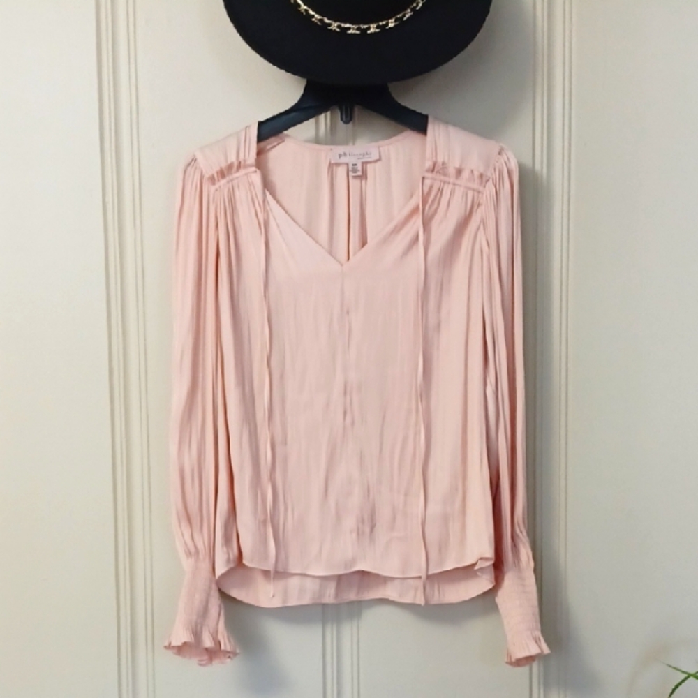 Philosophy Blush Pink Long Puff Sleeve Blouse with Pleated Details WM